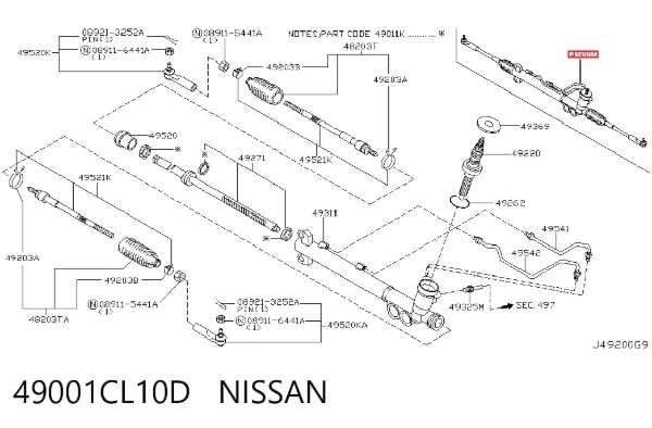 Listwa kierownicza (maglownica) 49001CL10D Nissan/Infiniti