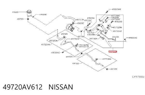 Przewód hydraulicznego układu wspomagania wysokiego ciśnienia, od pompy do maglownicy (mechanizmu) 49720AV612 Nissan/Infiniti