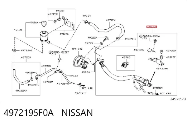 Przewód hydraulicznego układu wspomagania wysokiego ciśnienia, od pompy do maglownicy (mechanizmu) 4972195F0A Nissan/Infiniti