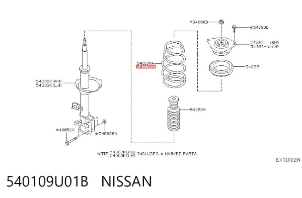 Sprężyna przednia 540109U01B Nissan/Infiniti