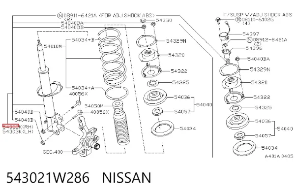 Amortyzator przedni prawy 543021W286 Nissan/Infiniti