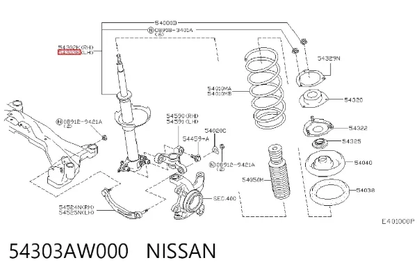 Amortyzator przedni lewy 54303AW000 Nissan/Infiniti