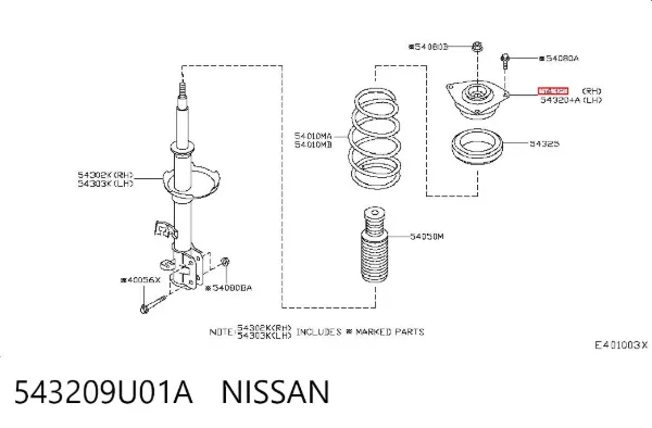 Podpora amortyzatora przedniego prawego 543209U01A Nissan/Infiniti