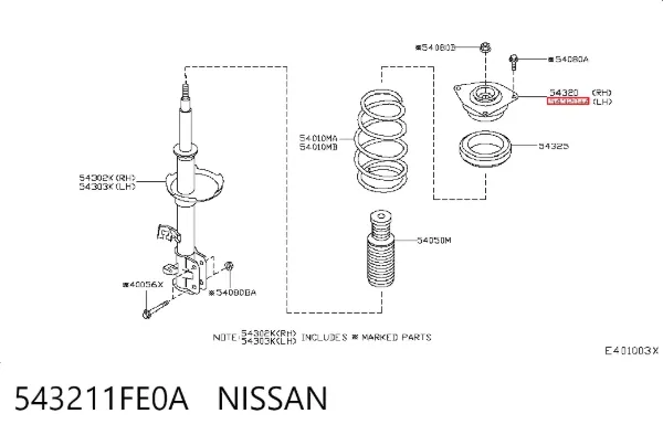 Podpora amortyzatora przedniego lewego 543211FE0A Nissan/Infiniti