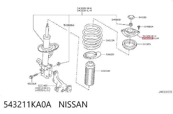 Podpora amortyzatora przedniego lewego 543211KA0A Nissan/Infiniti