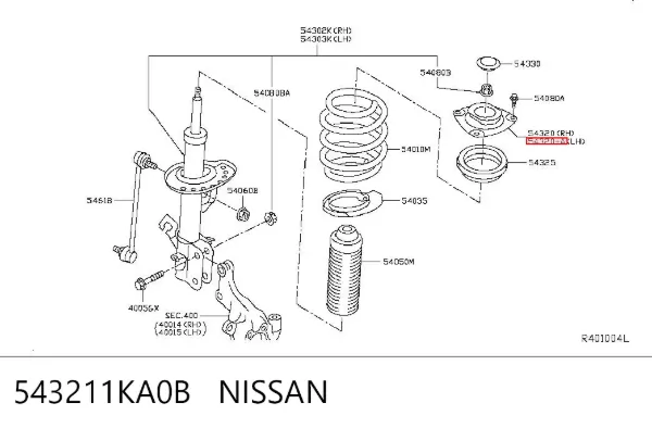 Podpora amortyzatora przedniego lewego 543211KA0B Nissan/Infiniti