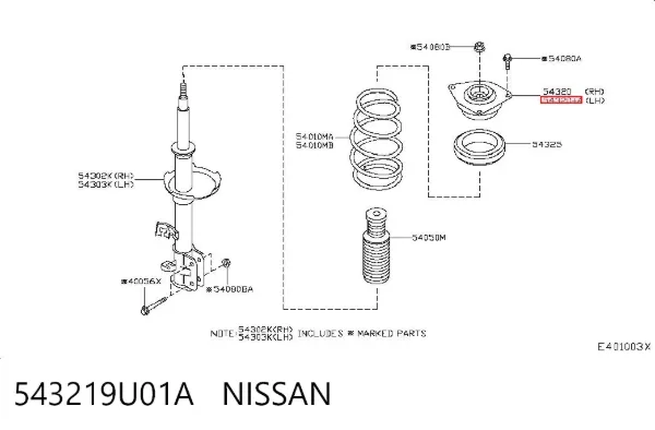 Podpora amortyzatora przedniego lewego 543219U01A Nissan/Infiniti