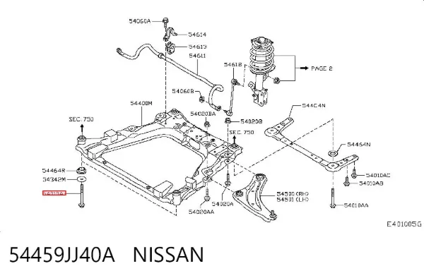 Śruba mocująca belkę przednią (ramę pomocniczą) 54459JJ40A Nissan/Infiniti