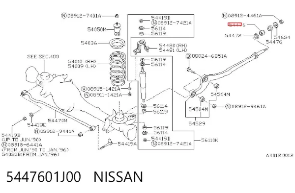 Silentblock przedniego wahacza dolnego 5447601J00 Nissan/Infiniti