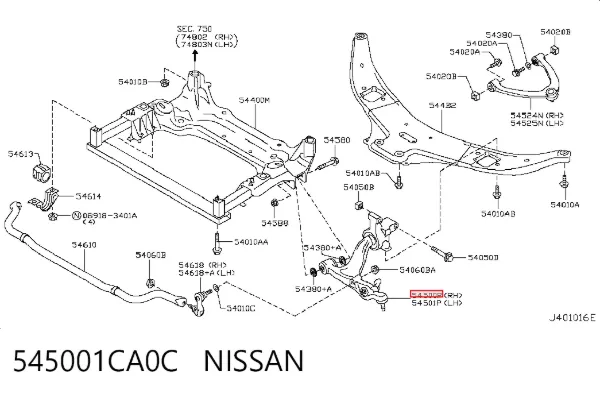 Wahacz zawieszenia przedniego dolny prawy 545001CA0C Nissan/Infiniti