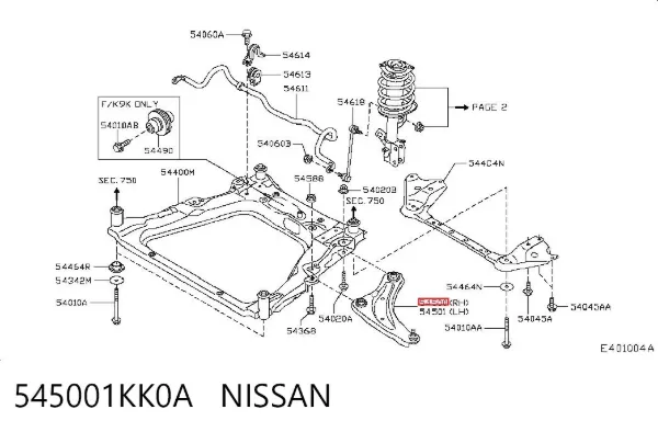 Wahacz zawieszenia przedniego dolny prawy 545001KK0A Nissan/Infiniti