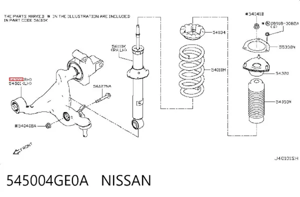 Wahacz zawieszenia przedniego dolny prawy 545004GE0A Nissan/Infiniti