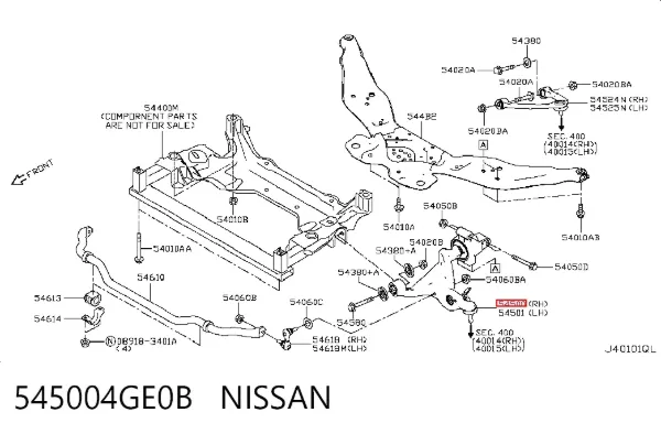 Wahacz zawieszenia przedniego dolny prawy 545004GE0B Nissan/Infiniti