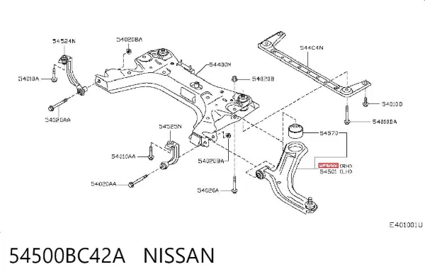 Wahacz zawieszenia przedniego dolny prawy 54500BC42A Nissan/Infiniti