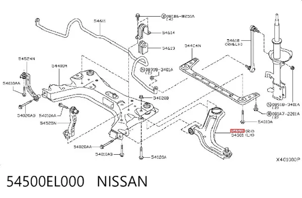 Wahacz zawieszenia przedniego dolny prawy 54500EL000 Nissan/Infiniti