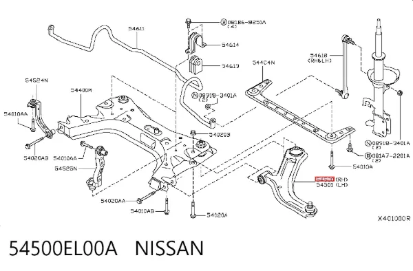 Wahacz zawieszenia przedniego dolny prawy 54500EL00A Nissan/Infiniti