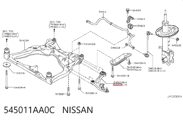 Wahacz zawieszenia przedniego dolny lewy 545011AA0C Nissan/Infiniti