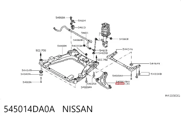 Wahacz zawieszenia przedniego dolny lewy 545014DA0A Nissan/Infiniti
