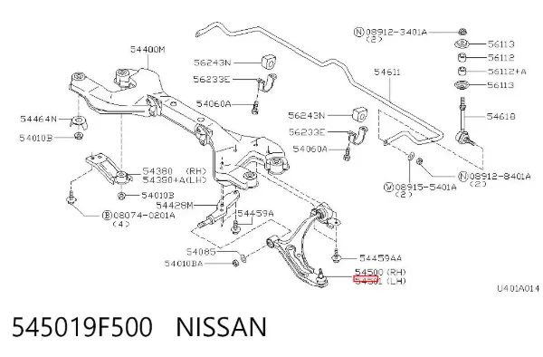 Wahacz zawieszenia przedniego dolny lewy 545019F500 Nissan/Infiniti