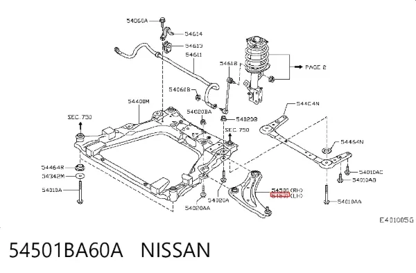Wahacz zawieszenia przedniego dolny lewy 54501BA60A Nissan/Infiniti