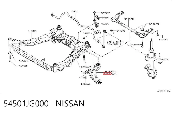 Wahacz zawieszenia przedniego dolny lewy 54501JG000 Nissan/Infiniti