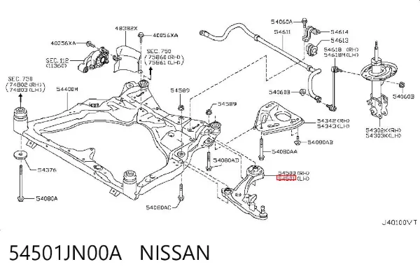 Wahacz zawieszenia przedniego dolny lewy 54501JN00A Nissan/Infiniti