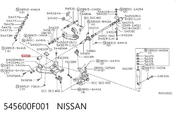 Silentblock przedniego wahacza dolnego 545600F001 Nissan/Infiniti