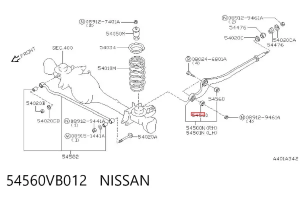 Silentblock przedniego wahacza dolnego 54560VB012 Nissan/Infiniti