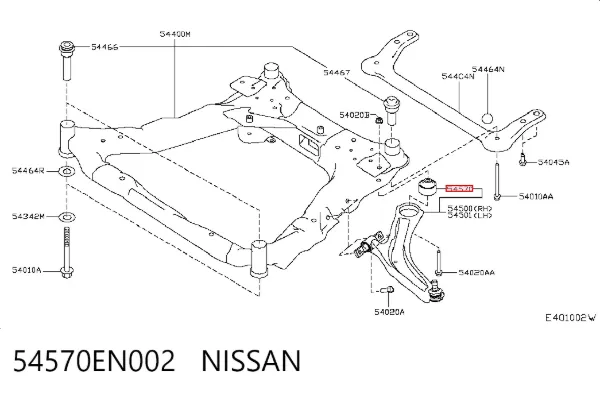 Silentblock przedniego wahacza dolnego 54570EN002 Nissan/Infiniti