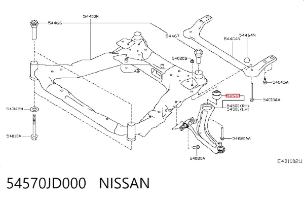 Silentblock przedniego wahacza dolnego 54570JD000 Nissan/Infiniti