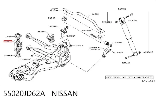 Sprężyna tylna 55020JD62A Nissan/Infiniti