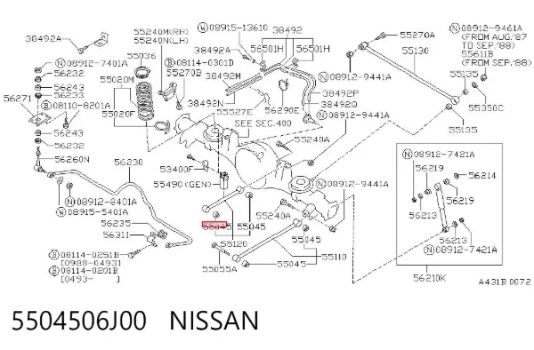 Silentblock wahacza podłużnego tylnego dolnego 5504506J00 Nissan/Infiniti