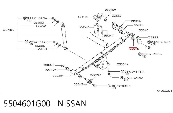 Silentblock tylnego resoru tylny 5504601G00 Nissan/Infiniti