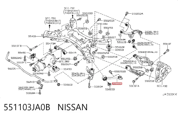 Drążek podłużny zawieszenia tylnego 551103JA0B Nissan/Infiniti