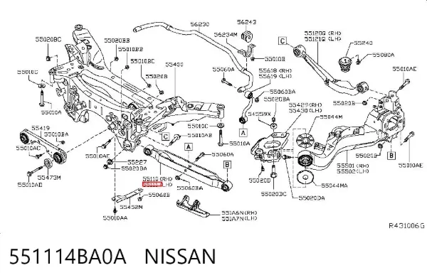 Wahacz zawieszenia tylnego dolny lewy 551114BA0A Nissan/Infiniti