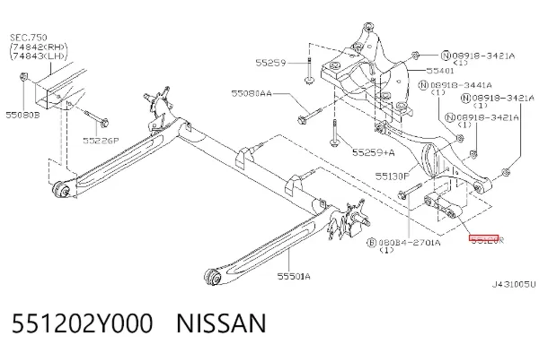 Poprzeczny drążek reakcyjny zawieszenia tylnego 551202Y000 Nissan/Infiniti