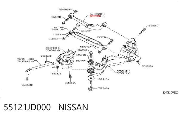 Wahacz zawieszenia tylnego górny lewy 55121JD000 Nissan/Infiniti