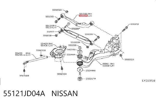 Wahacz zawieszenia tylnego górny lewy 55121JD04A Nissan/Infiniti