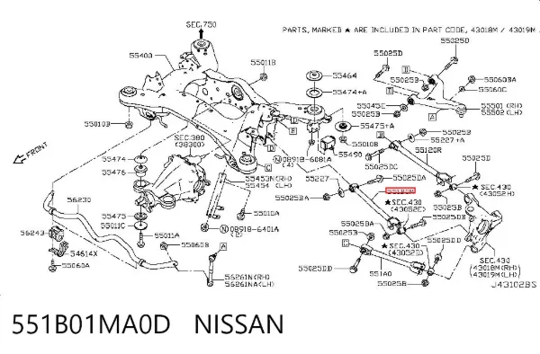 Wahacz zawieszenia tylnego dolny lewy/prawy 551B01MA0D Nissan/Infiniti