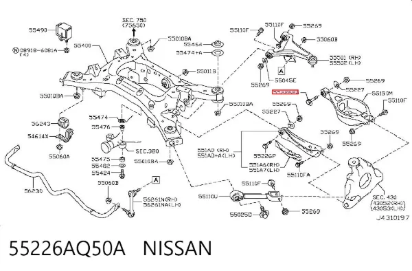 Śruba mocowania wahacza tylnego dolnego wewnętrzna 55226AQ50A Nissan/Infiniti