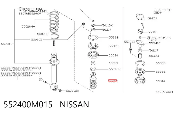 Odbój amortyzatora tylnego + osłona 552400M015 Nissan/Infiniti