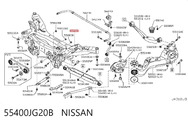 Korpus osi tylnej 55400JG20B Nissan/Infiniti