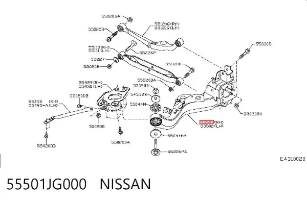 Wahacz (drążek) zawieszenia tylnego podłużny dolny prawy 55501JG000 Nissan/Infiniti