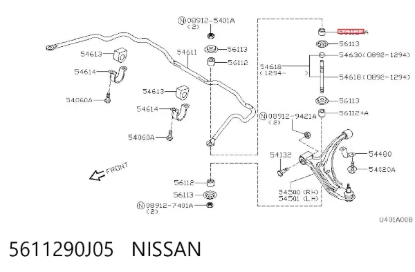 Tuleja łącznika stabilizatora przedniego 5611290J05 Nissan/Infiniti