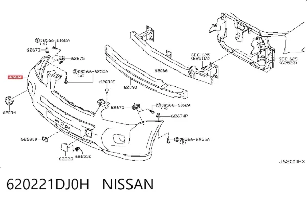 Zderzak przedni 620221DJ0H Nissan/Infiniti