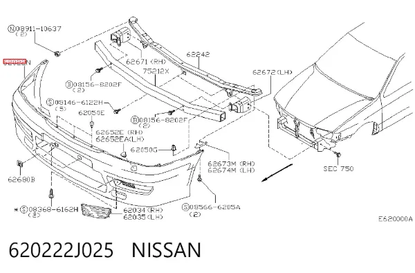 Zderzak przedni 620222J025 Nissan/Infiniti