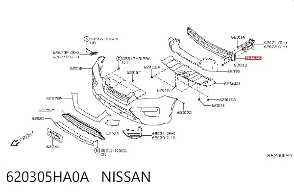 Wzmocnienie zderzaka przedniego 620305HA0A Nissan/Infiniti