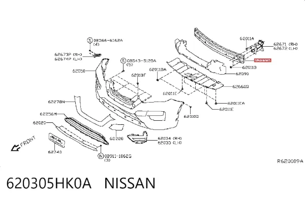Wzmocnienie zderzaka przedniego 620305HK0A Nissan/Infiniti