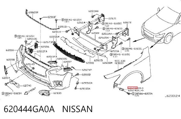 Wspornik zderzaka przedniego prawy 620444GA0A Nissan/Infiniti