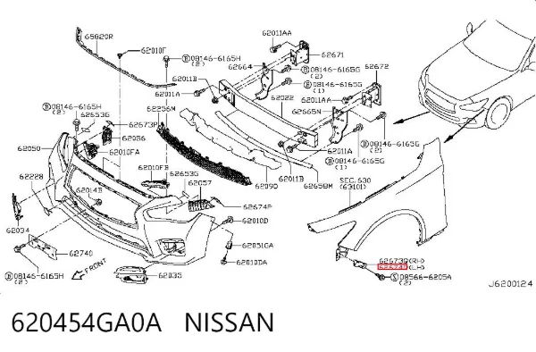 Wspornik zderzaka przedniego lewy 620454GA0A Nissan/Infiniti